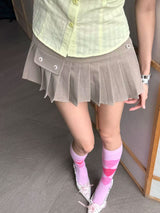 EatmePlz Pocket Low-Waisted ヴィンテージミニマリストワンピースプリーツスカート