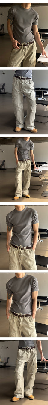 [MUSCLE FIT] Raglan golgi slim half t-shirts(5color)