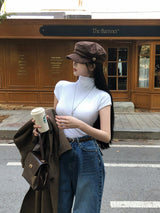 [BELLIDE MADE] セリーヌスリムリブショートスリーブタートルネックTシャツ
