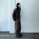 Ribbed Draped Wide Trousers