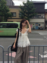 Rijin Flower Frill Flare Chiffon Blouse