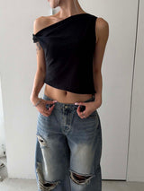 Twist one-shoulder sleeveless(2color)