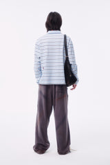 SIGNATURE LOGO SILHOUETTE TOTEM LIGHT BLUE STRIPE CROSS BUTTON POLO LONG SLEEVE