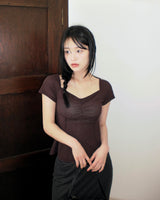 Shoker see-through Shirring Short Sleeve T-Shirt