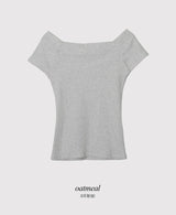 Off Shoulder Slim Rib Short Sleeve T-shirt (3color)