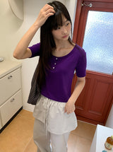 Taeyu Color Button Short Sleeve Tee