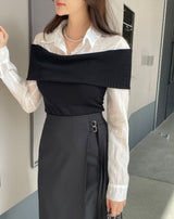 Monta Color Matching Off-Shoulder Knit Layered Shirt