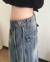 Binden Side Pintuck Back Pocket Wide Denim Pants
