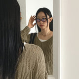 Seomit パンチングツーウェイアイレットバックストラップVネックオーバーフィット長袖ニット