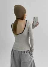 [MADE] Four Ring Stripe Backless Long Sleeve T-shirt
