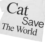 Cat Save The World クロップTシャツ (Black, White)