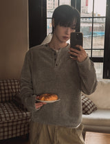 Dense Velour Henley Neck Long Sleeve T-Shirt