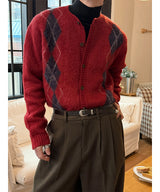 [Unisex] Mohair argyle cardigan(4color)