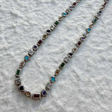 Silver Frame Gem Necklace