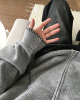 Stitch Knit Hood Zip-up