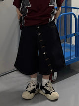 ラップボタンハーフデニムパンツ