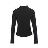 V-neck Slim Half Turtleneck Spandex Long-Sleeved T-Shirt