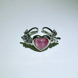 Pink heart angel ring