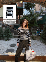 Star Stripe Off-Shoulder Long Sleeve Knitwear