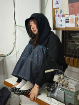 Bouclé Argyle Knit Zip-up Hoodie_Black