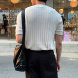 LMN All-Day a ribbed bone Linen Round Short-Sleeved Knitwear (8 colors)