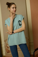3D C Patch Sky Blue Knit Vest [Unisex]