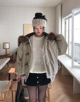 [Wool 20%] Dobby Line Alpaca Round Knit