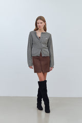 YUSE LOGO LAMSWOOL BASIC KNIT CARDIGAN - GRAY