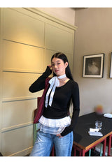 lace frill scarf long-sleeve t-shirt