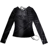 スキャッターストリングニットプリントトップ BLACK