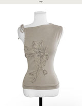[ vintage + feminine ] moon flower antique ribbed sleeveless top