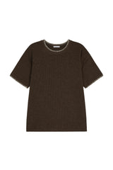 キルステッチセミマッスルフィットニットショートスリーブTシャツ