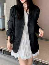 [SHOPPERMADE] セレーヌフリルスクエアブラウス＋ネクタイセット (2color)