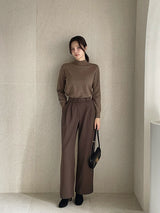 Divet Two Pin Tuck Brushed Span Wide Slacks