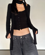 (SCARF & KNIT SET) DREAMY SOFT RIBBED CARDIGAN SCARF SEMI-CROPPED KNIT - 2 COLOR