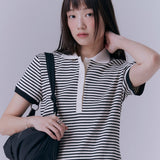 ストライプピケリブTシャツ(BLACK)