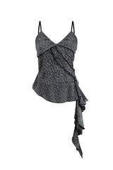 LEOPARD FRILL SLEEVELESS TOP / GRAY