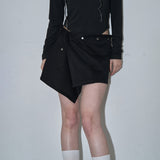 レイヤードスナップラップスカート (BLACK)