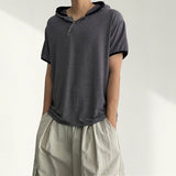 Cozy Striped Snap Short Sleeve Hoodie (3 colors)