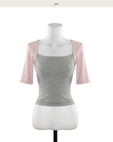 [ PINK & GRAY ] duo palette bolero top