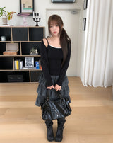 [Sleeveless + Cardigan Set] モリン レースレイヤードカーディガン