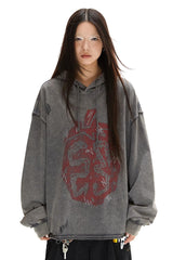 Snake Year Print Rhinestone Hooded Sweatshirt