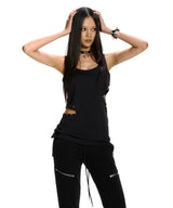 CUT-OUT STUD SLEEVELESS TOP BLACK