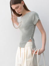 (Z-T-6651)UNBALANCED CUTOUT SLIM KNIT