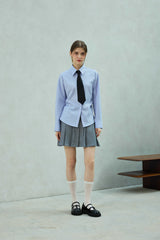 LOWELL SLIM FIT STRIPE SHIRRLING SHIRT / SKY BLUE