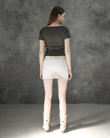 Metal Triclipse Leather Mix Mini Skirt White