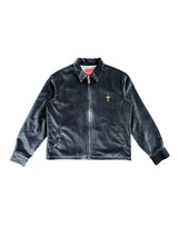 TWILL VELVET CROSS EMBROIDERY COLOR-TOOTH ZIPPER LOGO CASTING NOTCH COLLAR JACKET