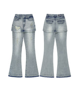 Damage-Layered-Skirt-Denim-Pants - 1COLOR