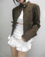 PINTUCK COTTON JACKET (BROWN)