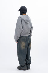 Idos フード付きニットジップアップ
